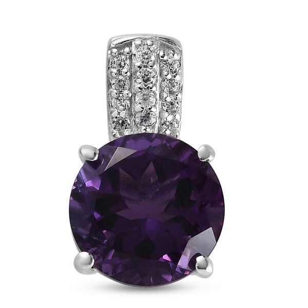 Afrikanischer Amethyst und Zirkon Anh&auml;nger 925 Silber platiniert