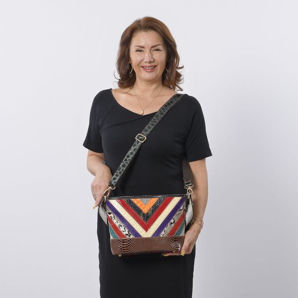 Chaos by Elsie - Umhänge-Patchworktasche aus echtem Leder mit Tiermuster, 25x11x22 cm, V-Muster image number 2