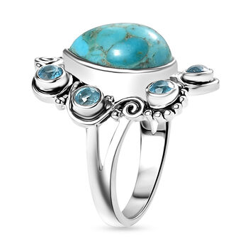 Sajen Silber - T&uuml;rkis, Paraiba Quarz Ring 925 Silber rhodiniert (Gr&ouml;&szlig;e 17.00) ca. 6.63 ct