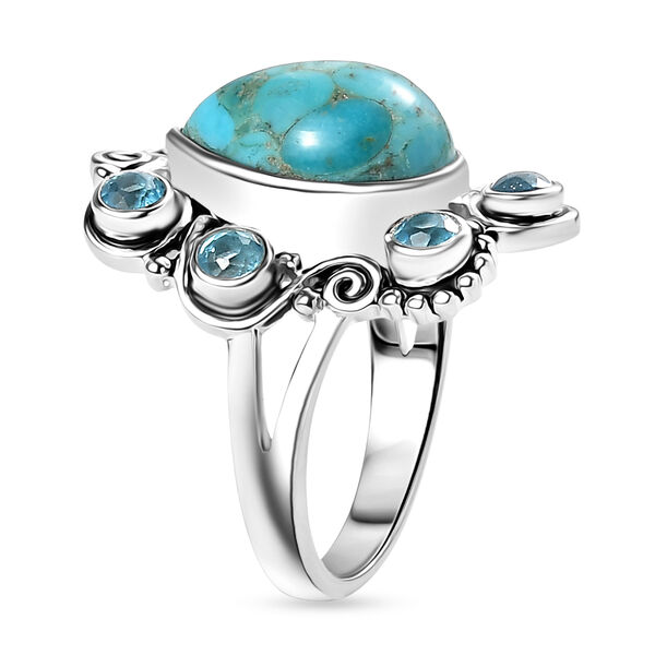 Sajen Silber - Türkis, Paraiba Quarz Ring 925 Silber rhodiniert (Größe 17.00) ca. 6.63 ct image number 4