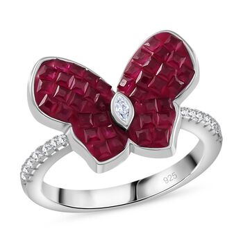 JCK Vegas Designer Schmuck Rubin-Farbene Zirkonia, Wei&szlig;er Zirkonia, Ring 925 Silber rhodiniert (Gr&ouml;&szlig;e 16.00)