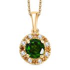 Natürlicher Chromdiopsid, Gelber Saphir Schmuckset 925 Silber 750 Gelbgold Vermeil ca. 1.10 ct