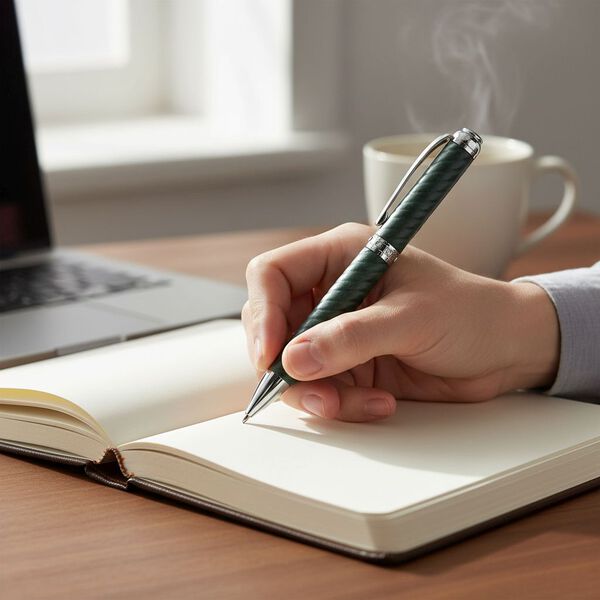 Olmek Jadeit Kugelschreiber, fein geschnitzt, mit wei&szlig;em Kristall und Legierungsmetall, 13,4 cm image number 2