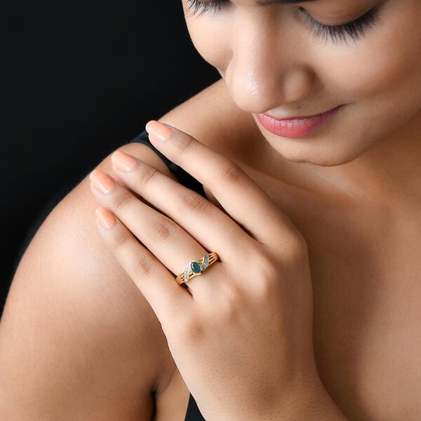 Grandidierit und wei&szlig;er Zirkon-Ring, 925 Silber vergoldet, ca. 0.53 ct image number 3