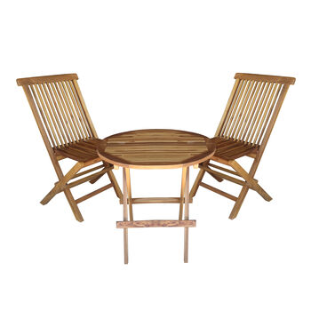3er Set - Bistrot Tisch und St&uuml;hle aus Teakholz, Rund