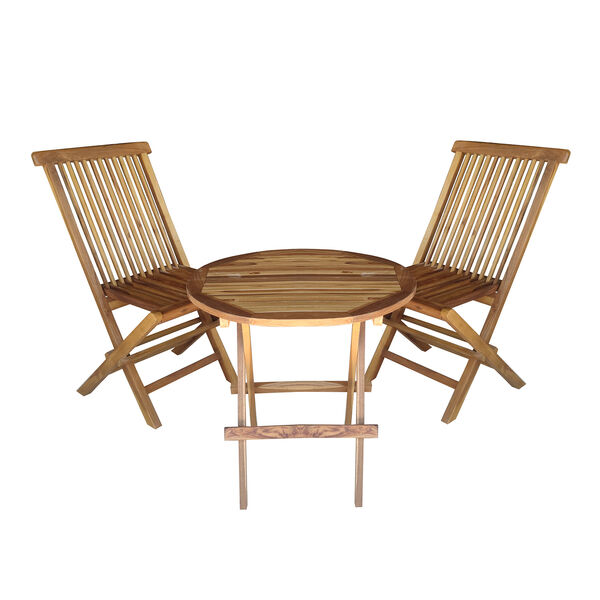 3er Set - Bistrotisch und St&uuml;hle aus Teakholz, Rund