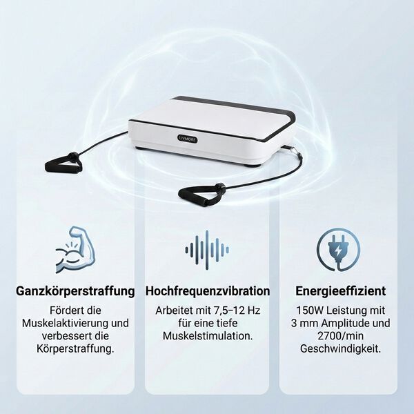 LIVMORE Vibrationsplatte Trainingsger&auml;t mit Fernbedienung, LED Display, Wei&szlig; image number 5