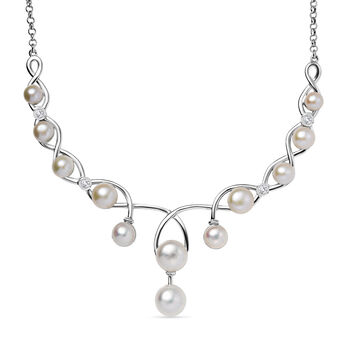 S&uuml;&szlig;wasser Perle (10.5, 9, 8.5, 7.5, 6 mm) Halskette ca. 50 cm Messing