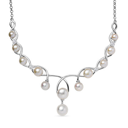 S&uuml;&szlig;wasser Perle (10.5, 9, 8.5, 7.5, 6 mm) Halskette ca. 50 cm Messing