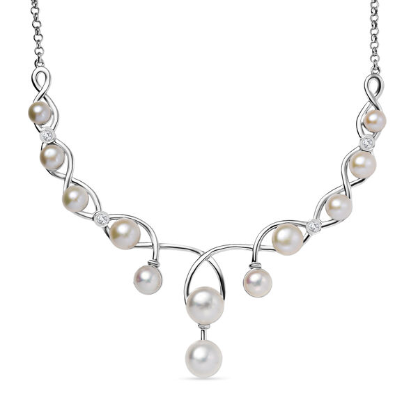 S&uuml;&szlig;wasser Perle (10.5, 9, 8.5, 7.5, 6 mm) Halskette ca. 50 cm Messing