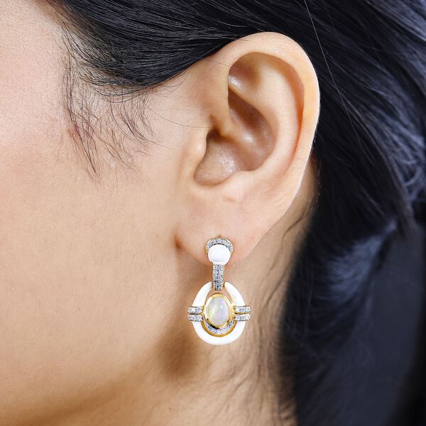 AA natürliche, äthiopische Welo Opal und Zirkon-Ohrringe - 1,80 ct. image number 4