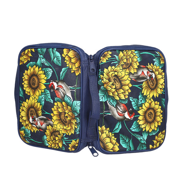 SUKRITI: Handbemalter Schmuckkoffer, Sonnenblumen-Muster, Dunkelblau image number 6