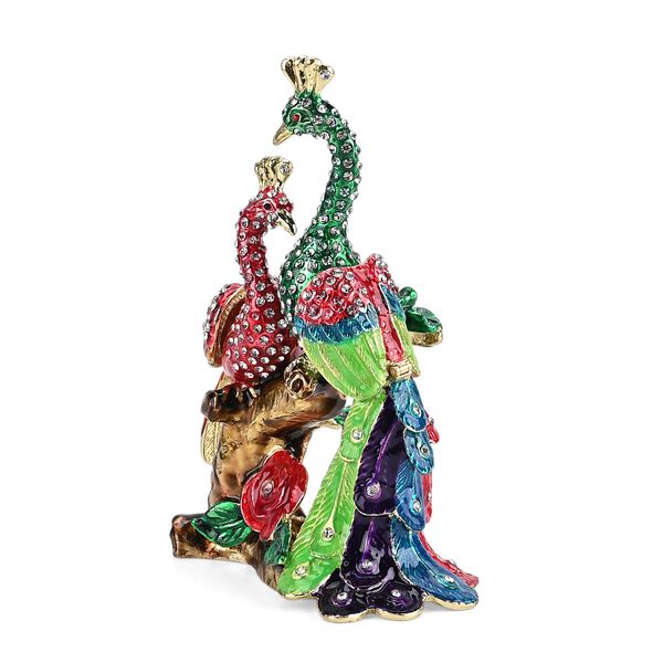 " Two peacocks shape Trinket Storage Box - red+green Material: Alloy + diamond size: 11*5.3*14cm  " image number 3