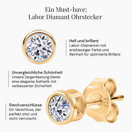 LUXURIANT DIAMOND- SGL zertifizierte VS-GH Labor Diamant Ohrringe, 925 Silber vergoldet - 0,50 ct. image number 2