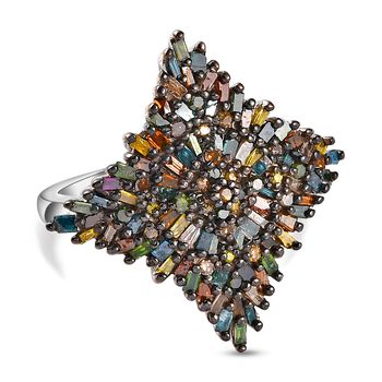 Mehrfarbiger Diamant-Ring 925 Silber platiniert (Gr&ouml;&szlig;e 16.00) ca. 1,00 ct