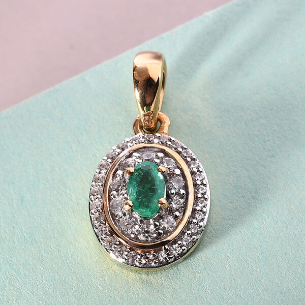 Sambischer Smaragd und Zirkon-Cluster-Halo-Anh&auml;nger in Silber image number 2