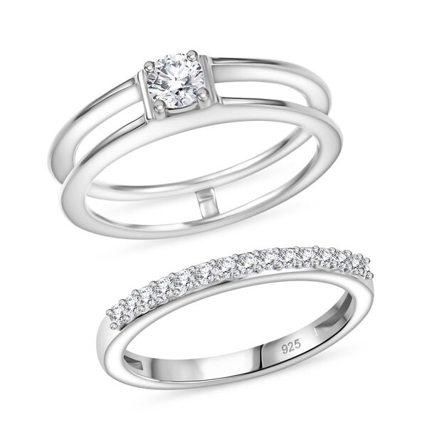 2er-Set Moissanit Ringe, 925 Silber rhodiniert - 0,48 ct.