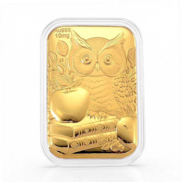 999er Goldbarren mit Eulenmotiv, 10mg