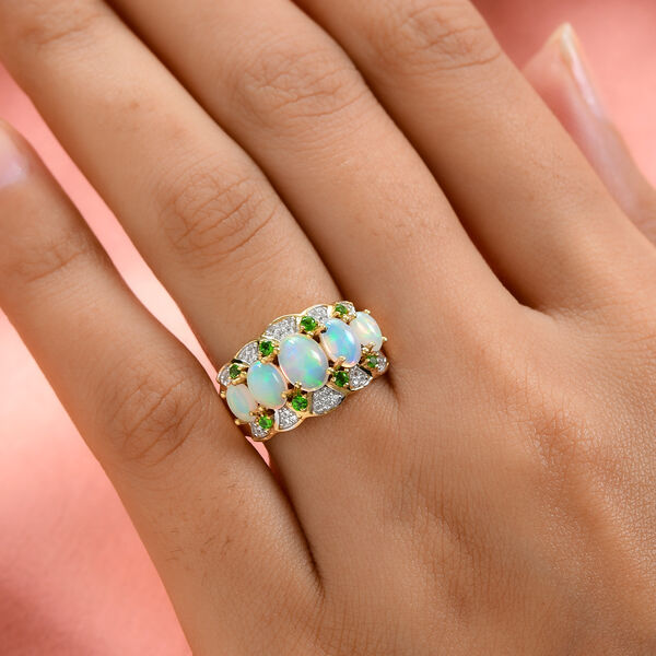 Nat&uuml;rlicher, &auml;thiopischer Opal und Chromdiopsid-Ring, 925 Silber vergoldet  ca. 1,86 ct image number 2