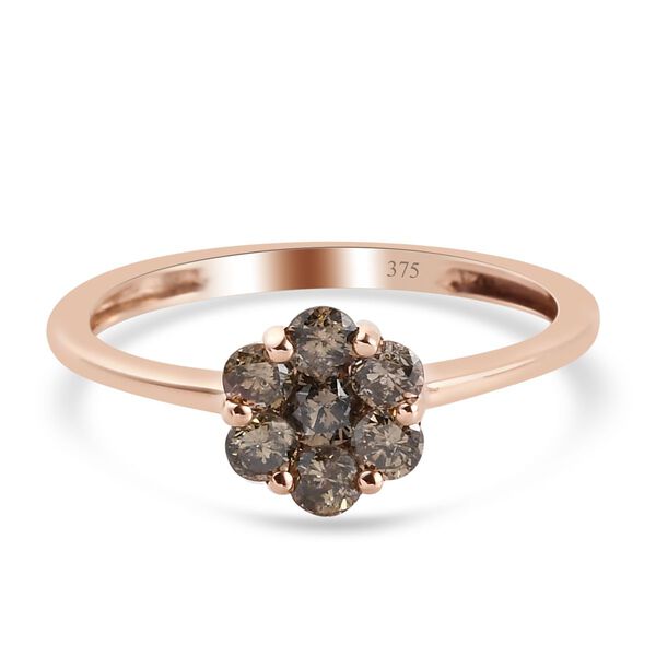 Nat&uuml;rlicher Champagner Diamant zertifiziert Ring 375 Ros&eacute;gold