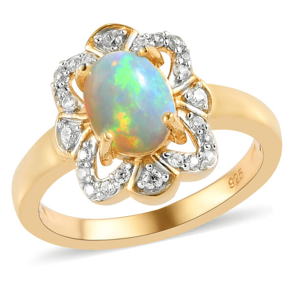 Natürlicher Äthiopischer Opal und Zirkon Ring 925 Silber vergoldet  ca. 1,10 ct image number 2