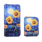 2-teiliges Geldbörsen-Set mit Sonnenblumenmuster, ca. 18x2,5x10 cm und 11x2,5x9 cm, Blau