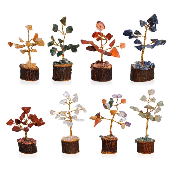 "Livmore Set of 8 Gemstone bonsai Trees Size -5.08 Cm Color- Multi  "