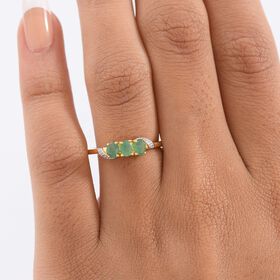 AA Smaragd Ring 925 Silber 750 Gelb Vergoldet (Größe 16.00) ca. 0,47 ct