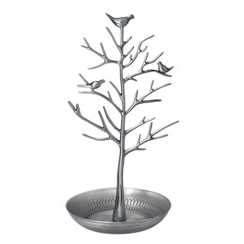 Antiker Vogel Baum Schmuckst&auml;nder, Gr&ouml;&szlig;e 15x30 cm, Silber