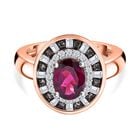 Rhodolith Granat, Weißer und Champagner Zirkon Ring 925 Silber 750 Roségold Vermeil (Größe 17.00) ca. 2.37 ct