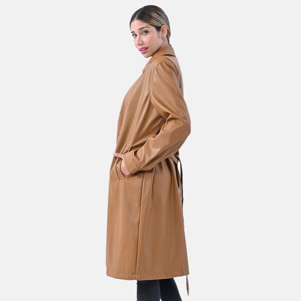 LA MAREY: Kunstleder Mantel, Größe L, Kamel image number 3