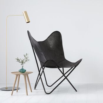 Zusammenklappbarer Butterfly-Sessel aus Echtleder, 92cm, Schwarz