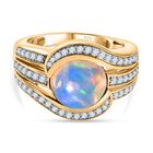 Natürlicher, äthiopischer Welo Opal, Weißer Zirkon Ring, 925 Silber Gelbgold Vermeil, (Größe 20.00) ca. 3.15 ct