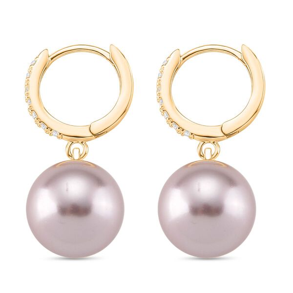 Lila Muschelkernperle und Zirkonia Ohrringe image number 4