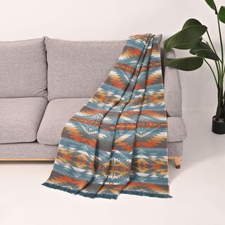Strickdecke mit Geo-Muster und Fransen, 127x177 cm, Blau Strickdecke mit Geo-Muster und Fransen, 127x177 cm, Blau