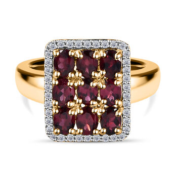 Anthill Granat und Zirkon-Ring, 925 Silber Gelbgold Vermeil  ca. 2,33 ct