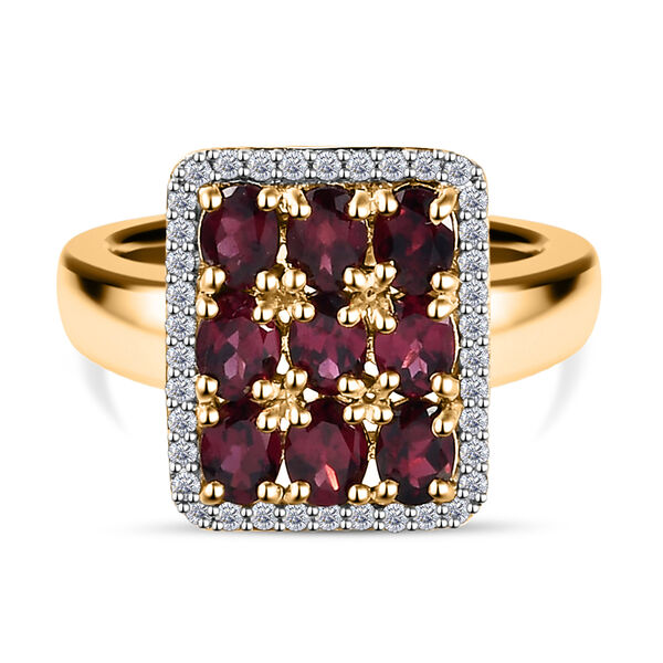 Anthill Granat und Zirkon-Ring, 925 Silber Gelbgold Vermeil  ca. 2,33 ct