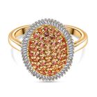 AAA Padparadscha Saphir (B), Weißer Diamant Ring 925 Silber 750 Gelbgold Vermeil (Größe 17.00) ca. 1.03 ct