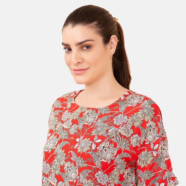 TAMSY - bedrucktes Top mit Blumendruck, Gr&ouml;&szlig;e 42, Rot image number 4