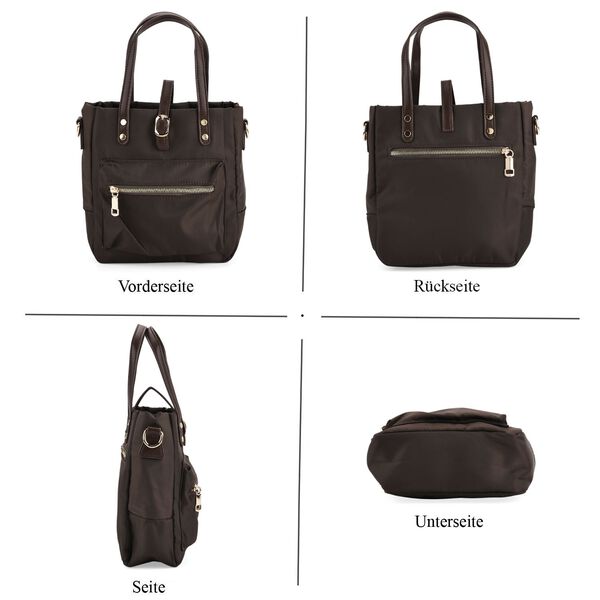 Nylon Crossbody Tasche, 22x23x9 cm, Dunkelbraun image number 4