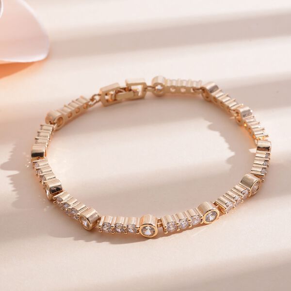 Wei&szlig;es Zirkonia-Armband, ca. 19 cm, reines Messing, goldfarben ca. 4,00 ct image number 2