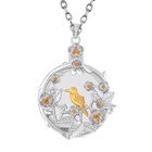 2-in-1 Lupe und Vogel- und Blumenmotiv-Anhänger und Kette mit champagnerfarbenem Kristallglas