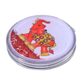 2er Set - Mehrfarbiger Kristall, Elefant-Set: Schl&uuml;sselanh&auml;nger und Spiegel, emailliert, goldfarben