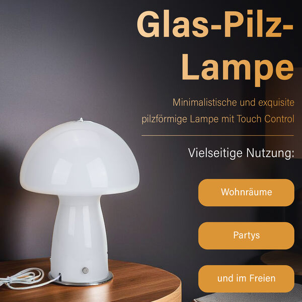 Minimalistische Glas-Pilzlampen mit Touch-Steuerung, Größe 22x28cm, Weiß image number 1