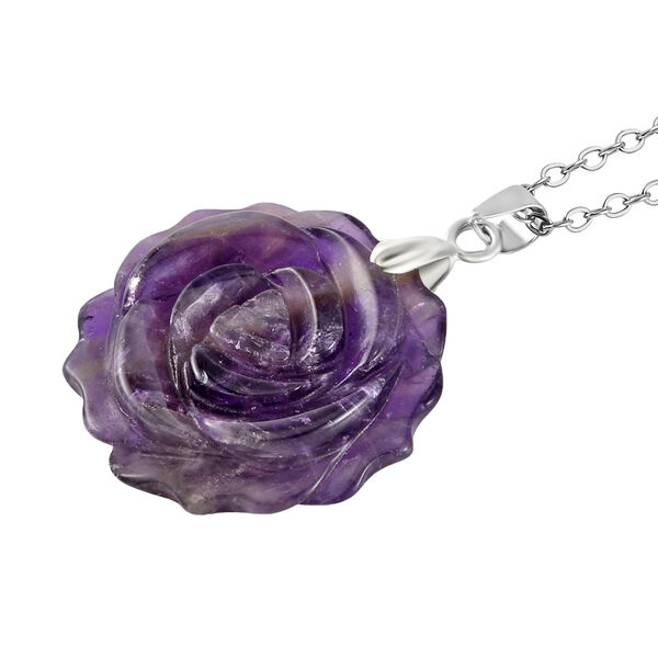 2er Set - Handgeschnitzter Afrikanischer Amethyst Anhänger mit Kette und Ring (Größe 16.00), silberfarben, ca. 30.00 ct image number 7