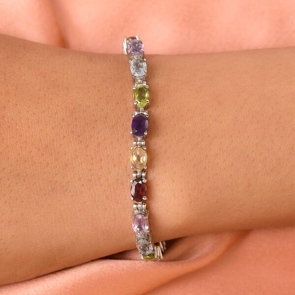 Mehrfarbiges Edelstein-Armband, ca. 20 cm, Edelstahl, ca. 11,86 ct image number 3