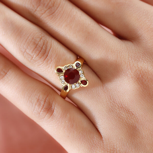 Mexikanischer Kirschfeuer-Opal und Zirkon Ring 925 Silber vergoldet image number 3