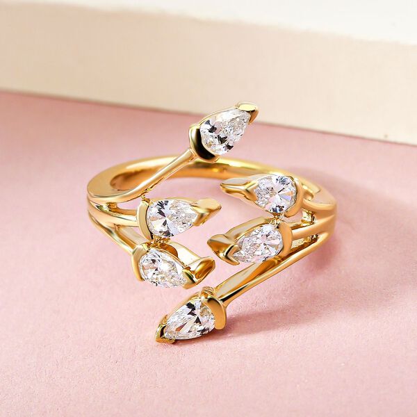 LUSTRO STELLA - feinster Zirkonia Bypass-Ring, 925 Silber vergoldet image number 2