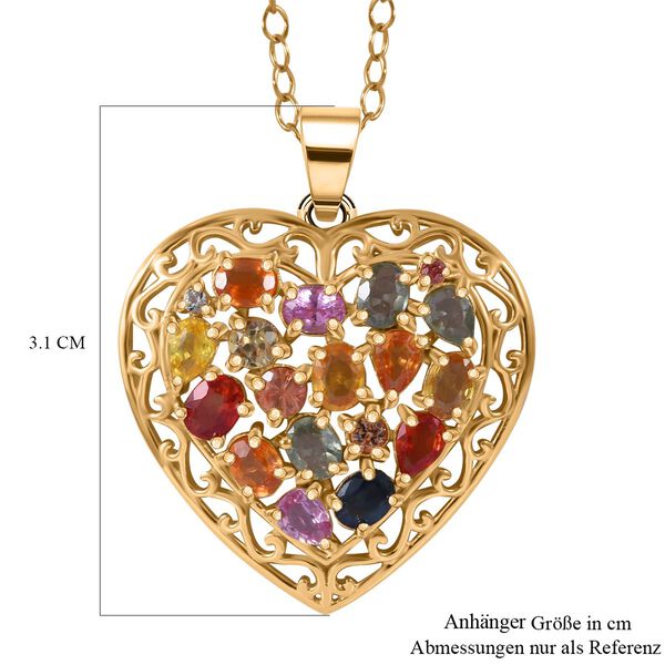 Mehrfarbiger Saphir Herz Anh&auml;nger mit Kette, ca. 3,25 ct. image number 5
