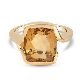 Citrin Solitär Ring 925 Silber 585 Vergoldet